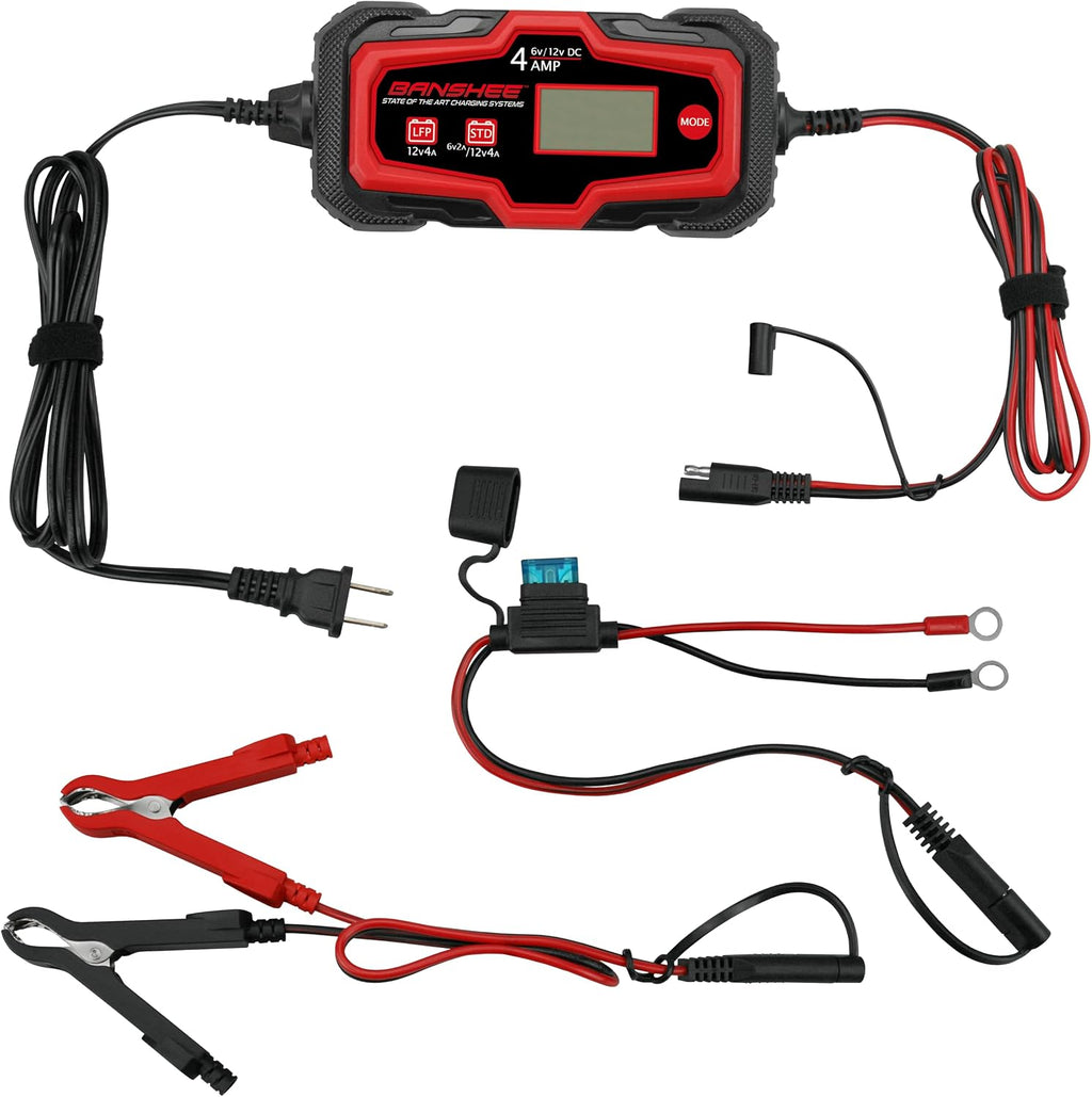 [3 Pack] Banshee Battery Charger 4-Amp - 12V and 6V Automotive Trickle Charger for Car Battery, Automatic Maintainer for Car Truck Motorcycle Lawn Mower Boat Marine