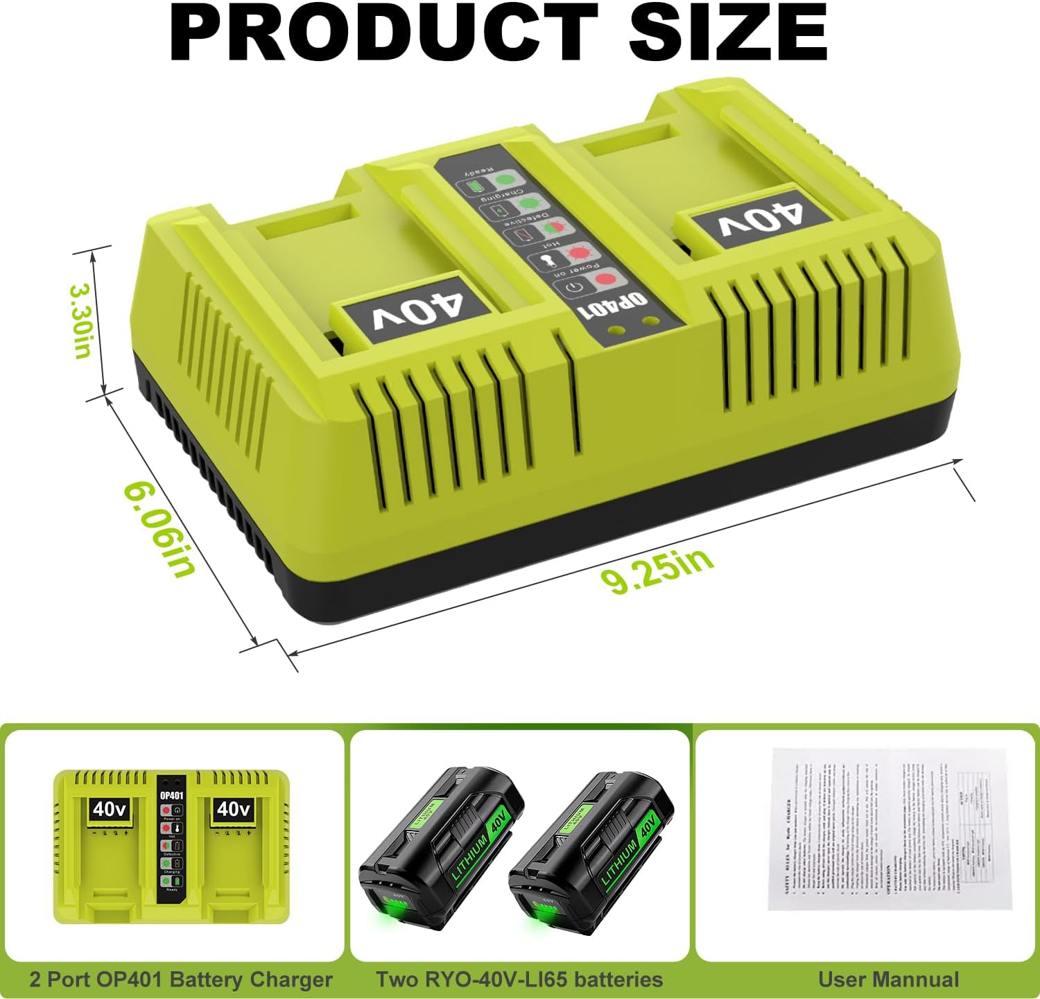 40 Volt 6500mAh OP401 Compatible with Ryobi 40V Battery OP4026 OP40201 OP4040 OP40401 OP4050 OP4050A OP40501 with Dual 40V Charger
