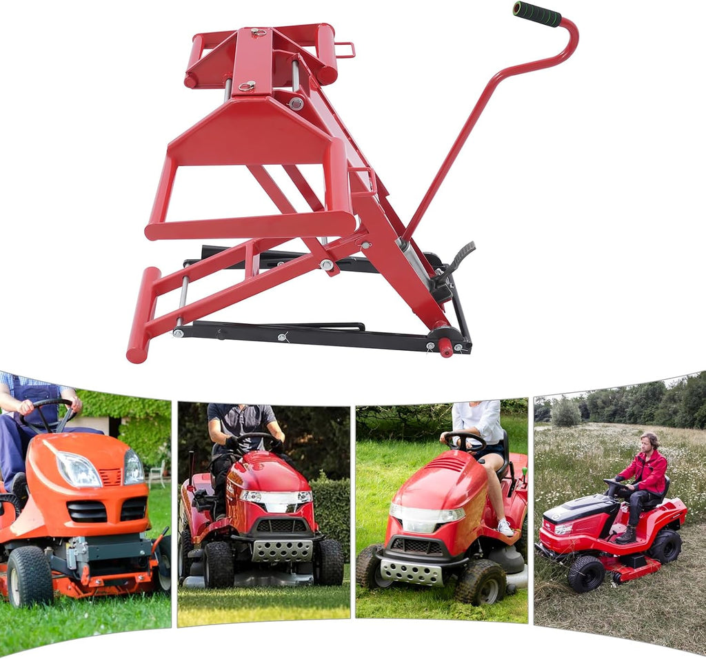 Lawn Mower Lift, 29 Inch Lawn Mower Lift Tool Adjustable Movable Lawn Mower Lift Solid Carbon Steel Lawnmower Lifting Machine for Riding Lawn Mower, Zero Turn Lawn Mowers (350lbs Hydraulic)