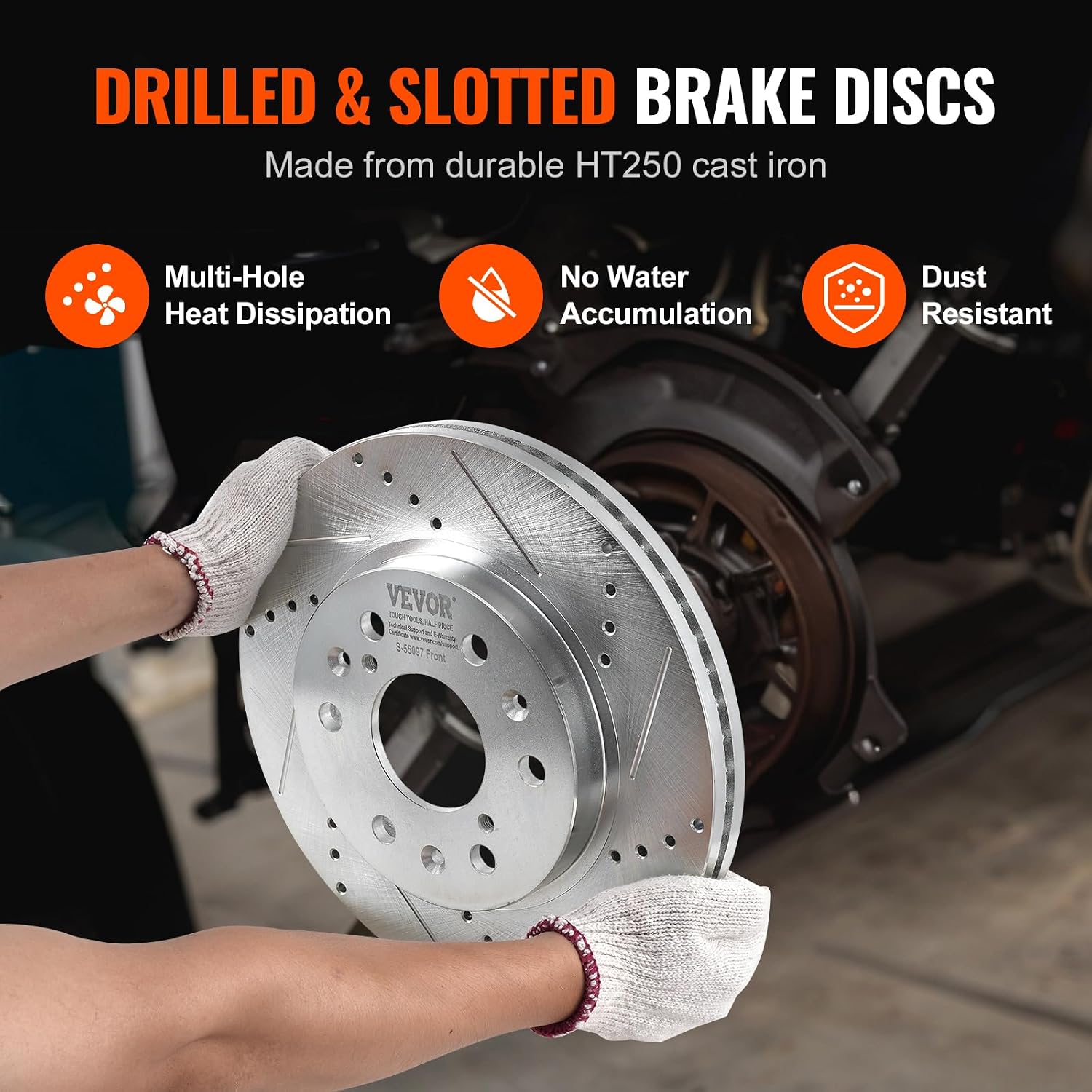VEVOR Front Rear Brake Kit for 2014-2018 Chevy Silverado GMC Sierra 1500, 2015-2020 Suburban Tahoe Yukon XL Escalade ESV, Drilled & Slotted Brake Rotors Ceramic Brake Pads Replacement Kit