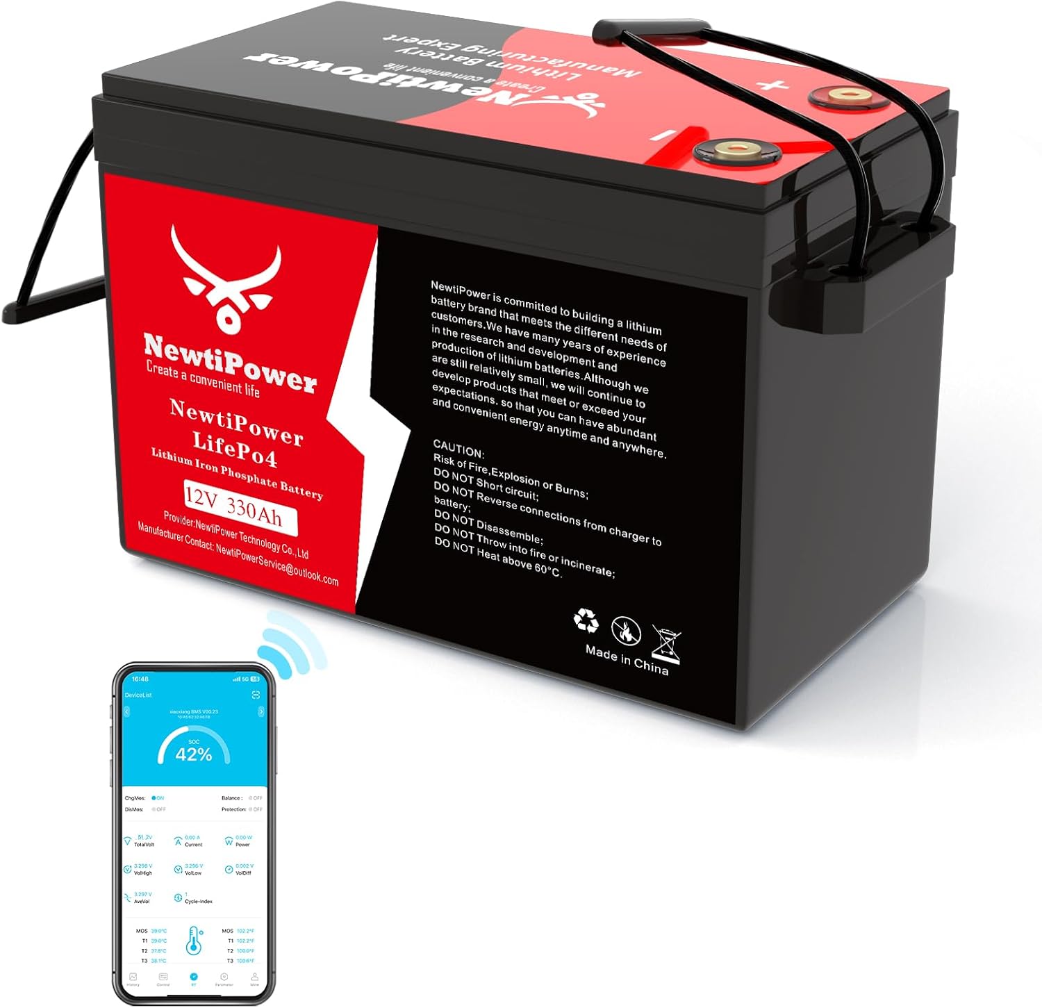 12V 330Ah LiFePO4 Battery Small Size, 4224Wh Lithium Battery with 200A BMS, Up to 10000+ Rechargeable Cycles, Perfect for RV Camping, Trolling Motor, Solar Power Storage (12V*330Ah)