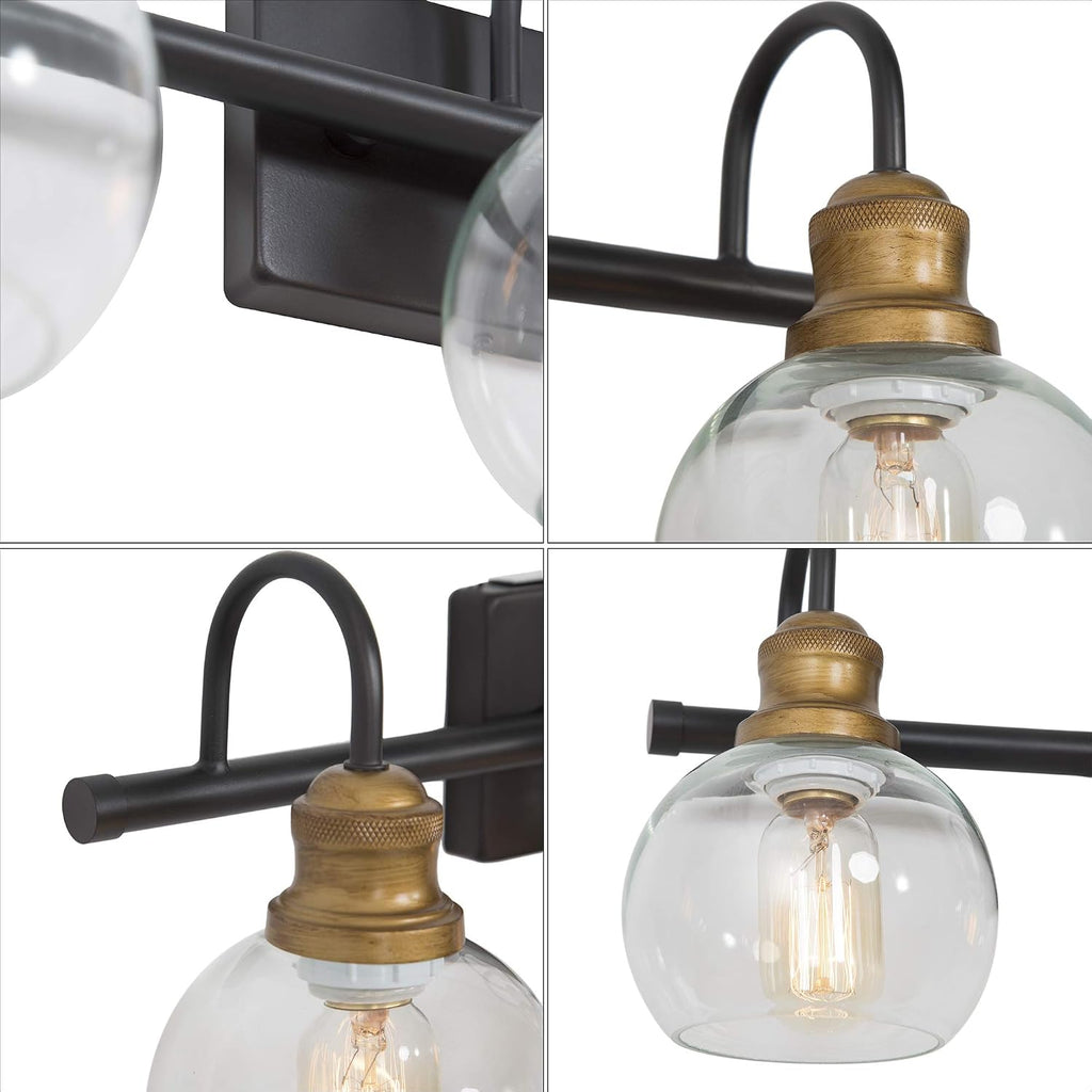 LALUZ Bathroom Light Fixtures, Vanity Lights with Oil Rubbed Bronze Finish, Antique Gold Socket, Clear Glass Shade, 22.5'' L x 7'' W x 9'' H