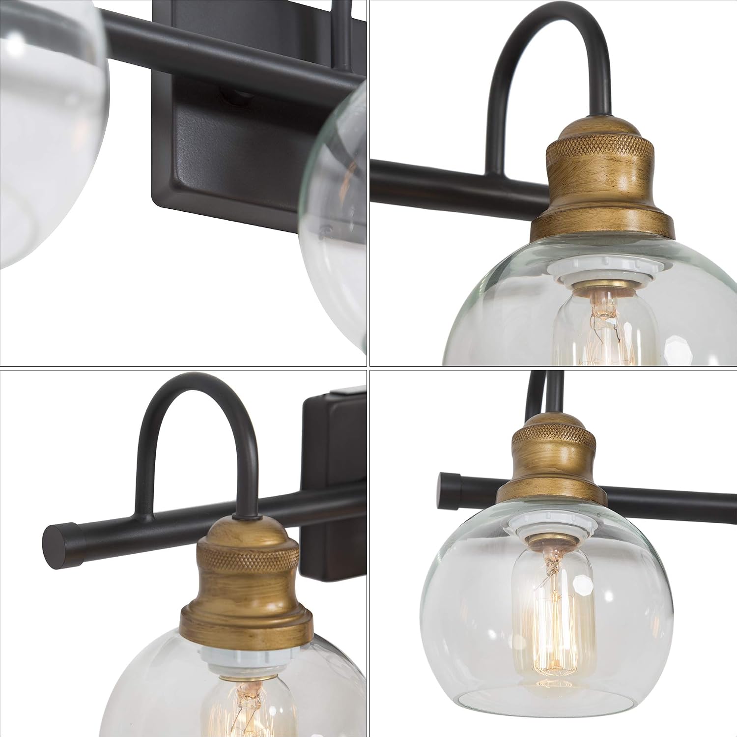LALUZ Bathroom Light Fixtures, Vanity Lights with Oil Rubbed Bronze Finish, Antique Gold Socket, Clear Glass Shade, 22.5'' L x 7'' W x 9'' H