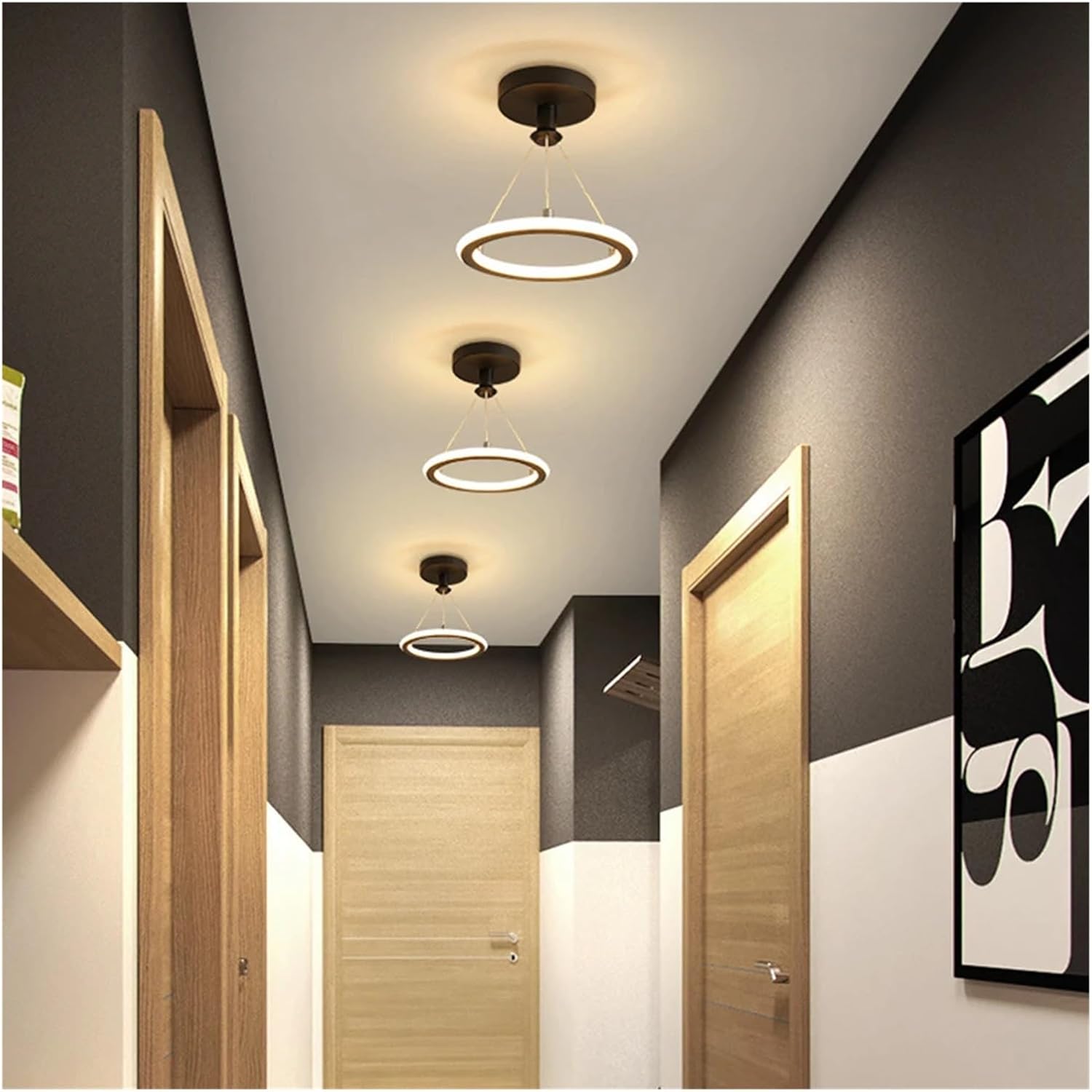Modern LED Chandelier Lights Energy Saving Wrought Iron Chandelier Circle Ceiling Hanging Lamp Kitchen Bedroom Lighting Fixture(Black)