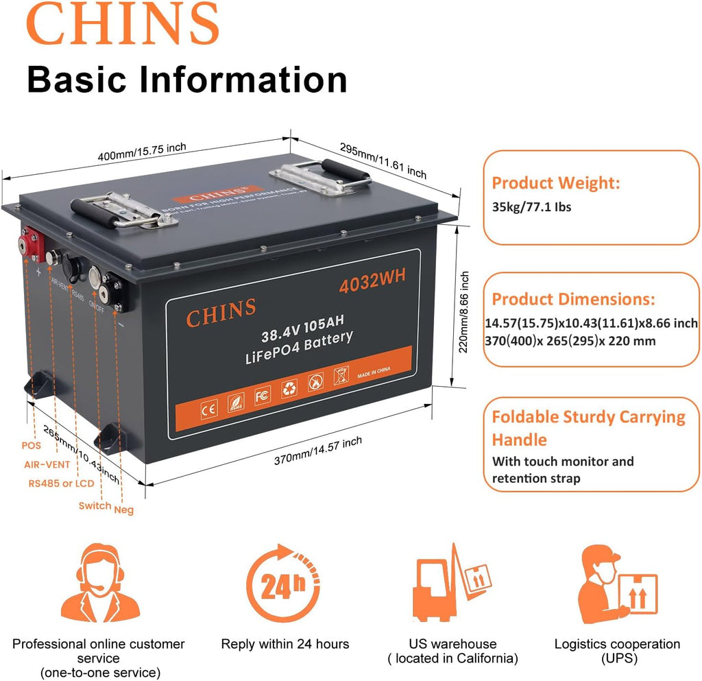 36V Lithium Golf Cart Battery, 200A BMS - 1000A Peak Current, with Touch Monitor & Mobile APP, 4000+ Cycles 36V 105AH Lithium Battery with 25A Charger, Perfect for Golf Carts, Trolling Motor