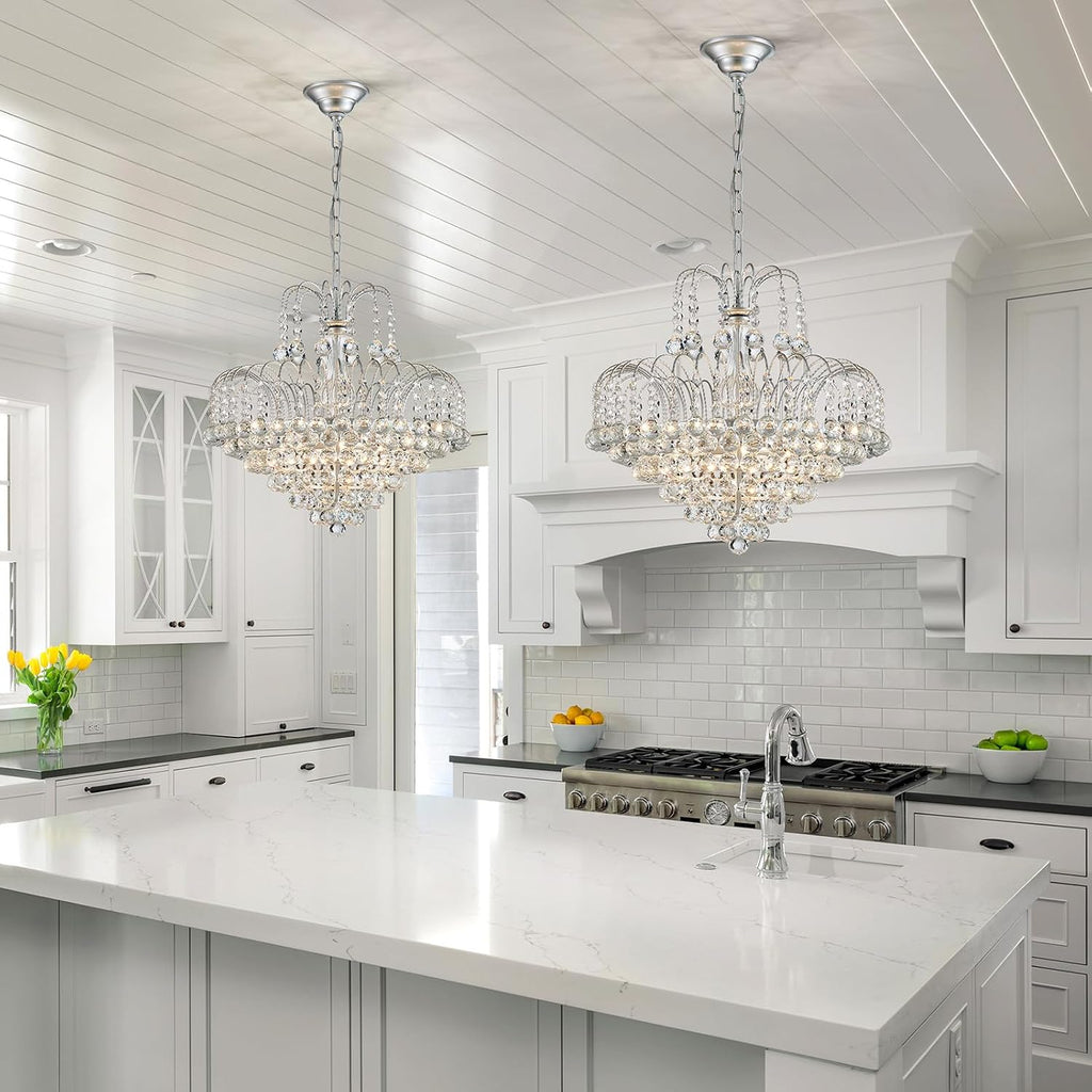 WUZUPS Crystal Chandelier Pendant Flushmount Ceiling Light Modern Lighting Fixture for Bedroom Hallway Bar Kitchen Bathroom, H 17.3' x W 18.9', Silver, E12 Base