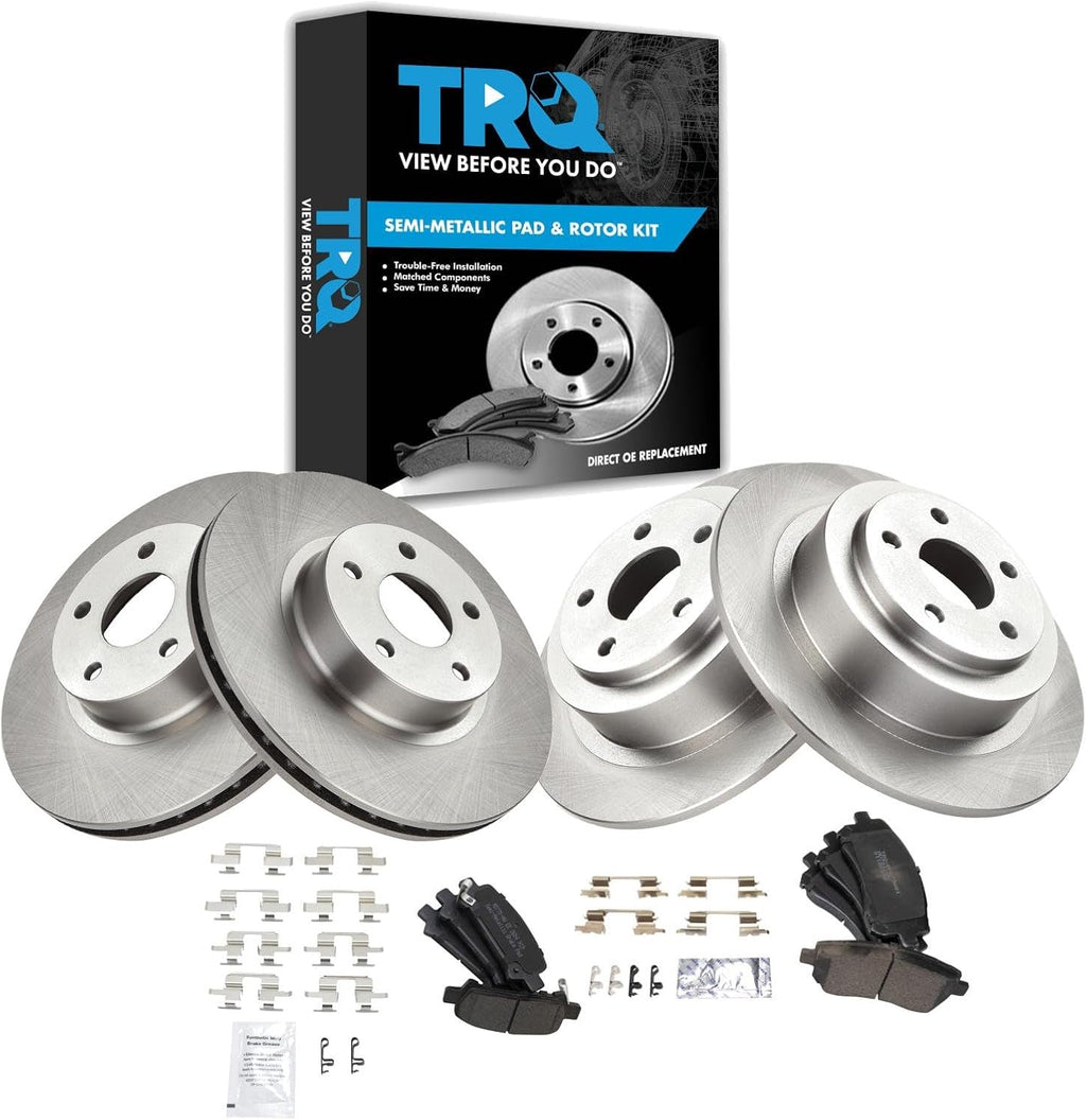 TRQ Front and Rear Brake Pad and Rotor Set Semi Metallic Compatible with 2000-2002 Subaru Legacy 2000 Outback