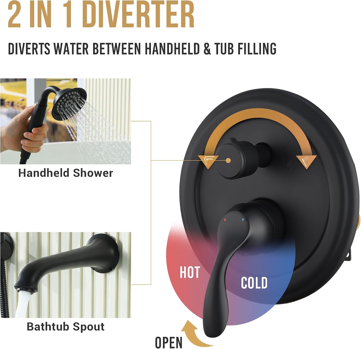 DASAN Antique Wall Mount Tub Filler Faucet with Hand Held Shower, Matte Black Bathtub Faucet with Sprayer Wall Mounted Roman Bath Tub Faucet Set with High Flow Rough in Valve, AT201TF-MB