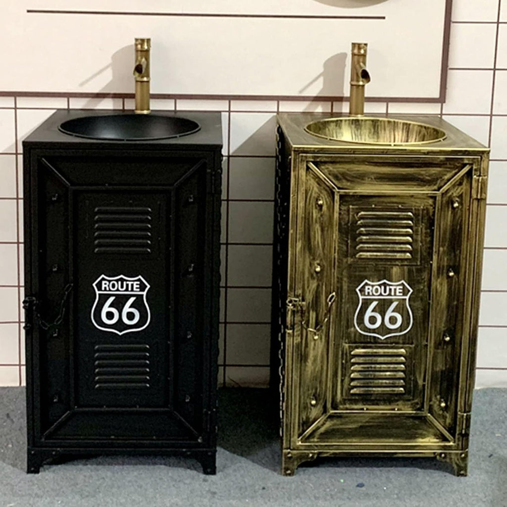 Industrial Style Retro,Creative One Piece Pedestal Basin Wrought Iron,Pedestal Sink Storage Cabinet Two Tiers - Toilet Standing Washbasin,Ideal for Organizing Bathroom ES-Black-Without Mirror