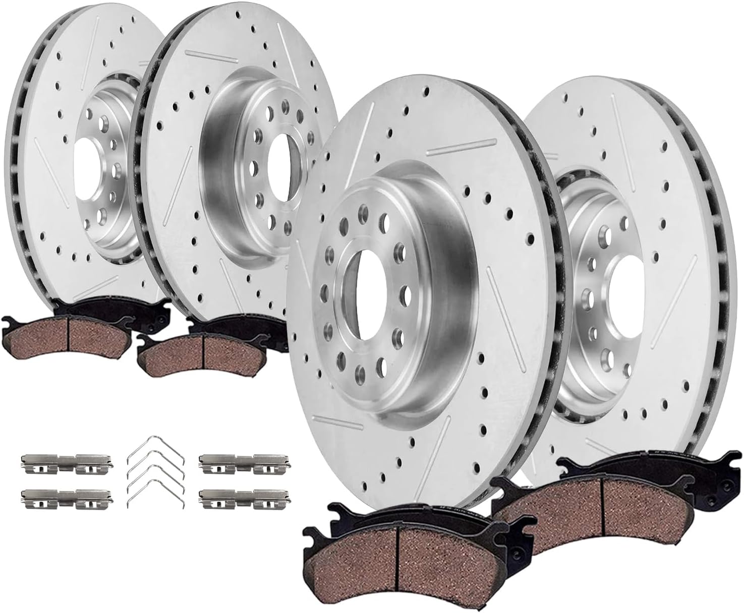 Detroit Axle - Brake Kit for 2019-2025 Ram 1500 Drilled and Slotted Disc Brake Rotors Ceramic Brakes Pads with Hardware 2020 2021 2022 2023 2024 Replacement