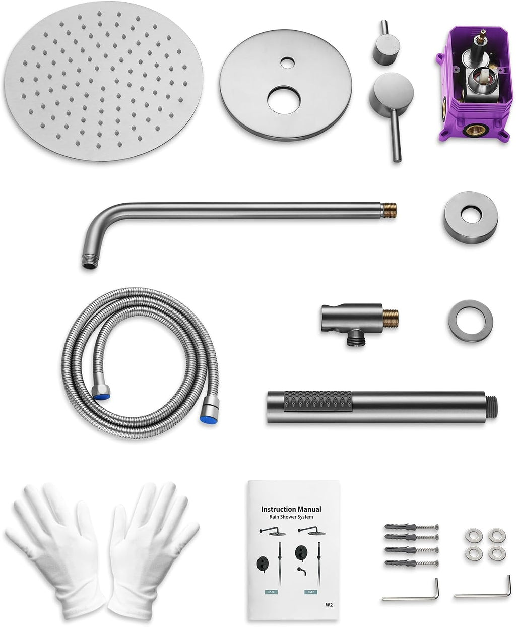 10 Inch Round Shower Faucet Set, High Pressure Rainfall Shower Head and Handheld Sprayer Combo, Brushed Nickel