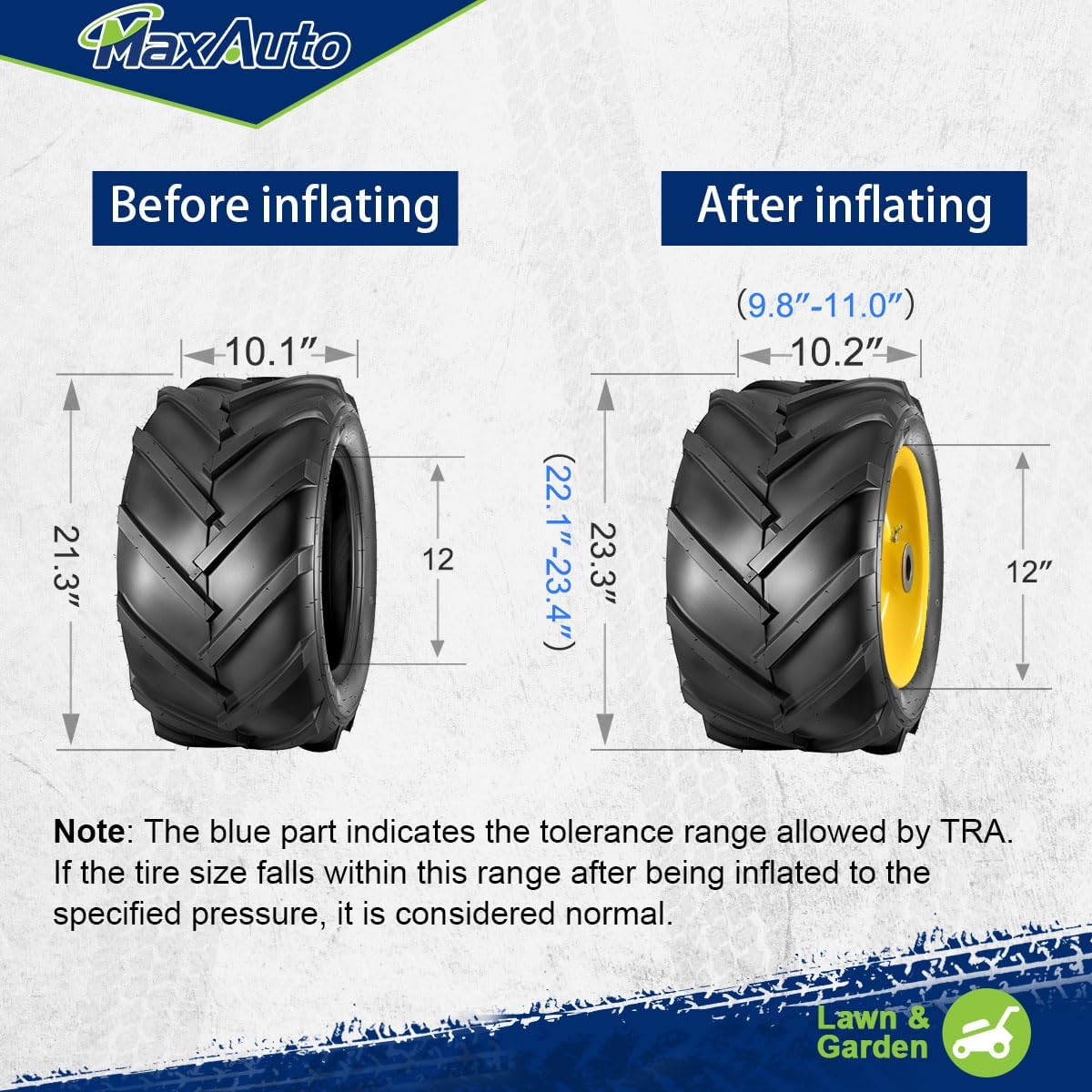 MaxAuto 23x10.50x12 Super Lug Riding Lawn Mower Tires, 23x10.50-12 Lug Ag Tire for Garden Farm Riding Mower, 23-10.5-12 Ag Farm Tractor Turf Tire, 6Ply Tubeless, 1760 lbs Capacity, Set of 2