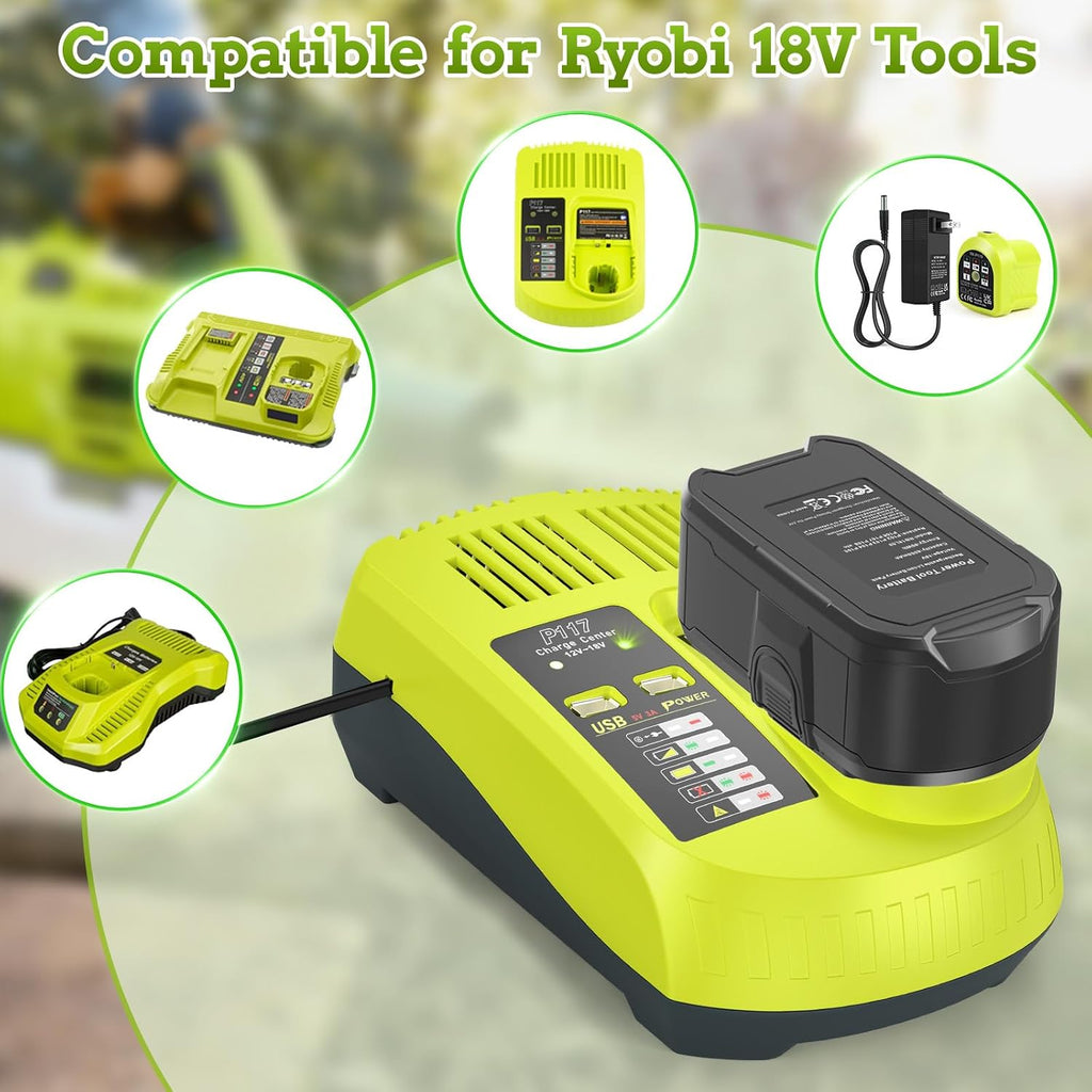 6 Pack 6.0Ah 18V Lithium Battery Compatible for Ryobi RB18L50 P108 P102 P104 High Capacity Cordless Tool Batteries with LED Indicato