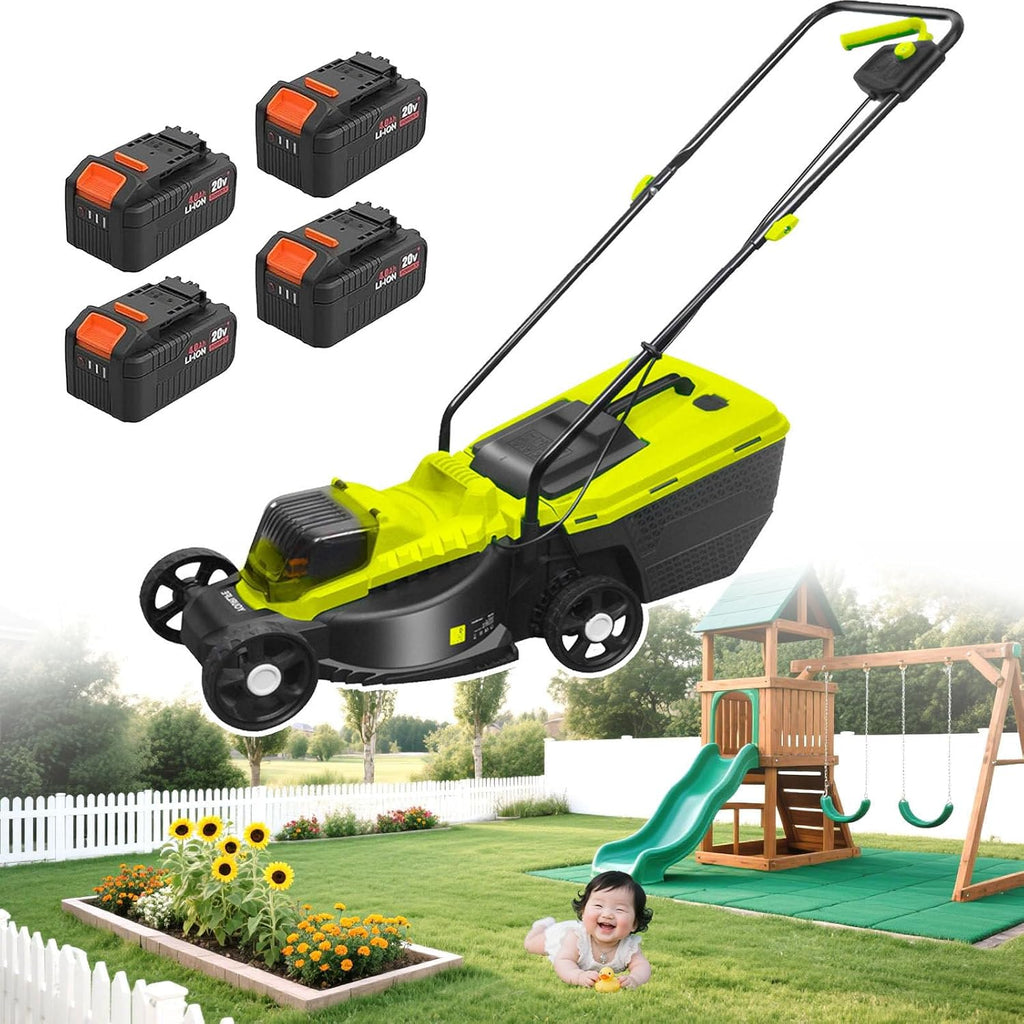 Cordless Push Lawn Mower with 40L Grass Box, 40V Battery Powered Grass Cutting Machine, 30mm/50mm/70mm Adjustable Cutting Heights, 4000mAh Battery, for Backyard Gardens, Lawns,Battery*4