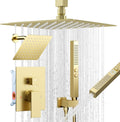 Shower System Brushed Gold Shower Faucet Set,Five Functions Knob Diverter Rainfall Shower Faucet with 2 in 1 Handheld,10'' Ceiling Mount and 6'' Wall Mount Rainfall Shower System