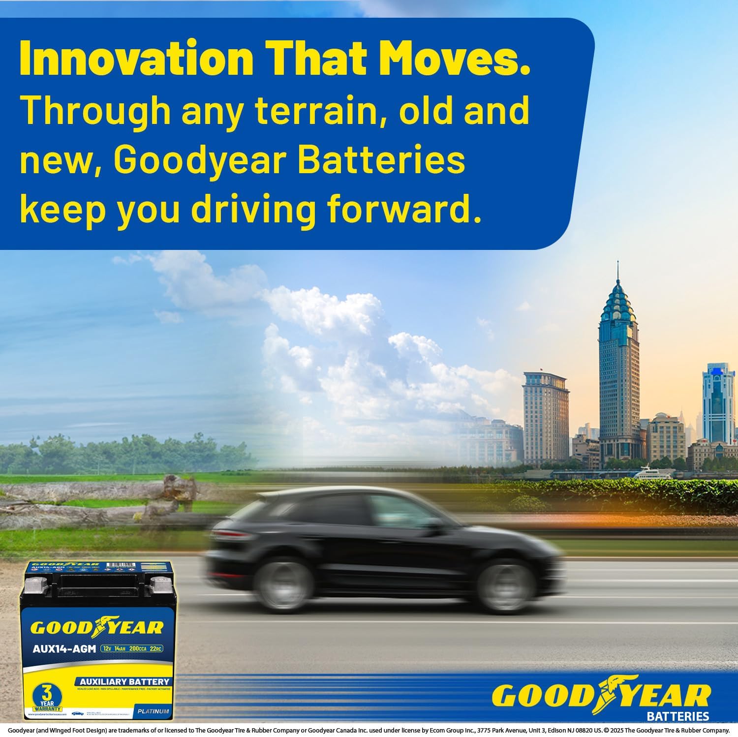 Goodyear AUX14-AGM BCI Group Size 400 12V 14 AH, 22RC, 200 CCA Platinum series Rechargeable AGM Maintenance Free Auxiliary Battery