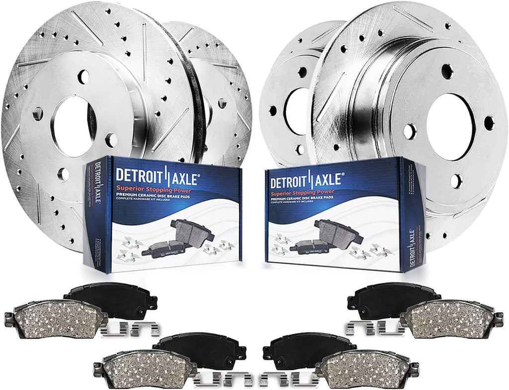 Detroit Axle - 2.3L Brake Kit for 1998-2002 Honda Accord 98-99 CL Front & Rear Drilled and Slotted Disc Brake Rotors Ceramic Brakes Pads 1999 2000 2001 Replacement