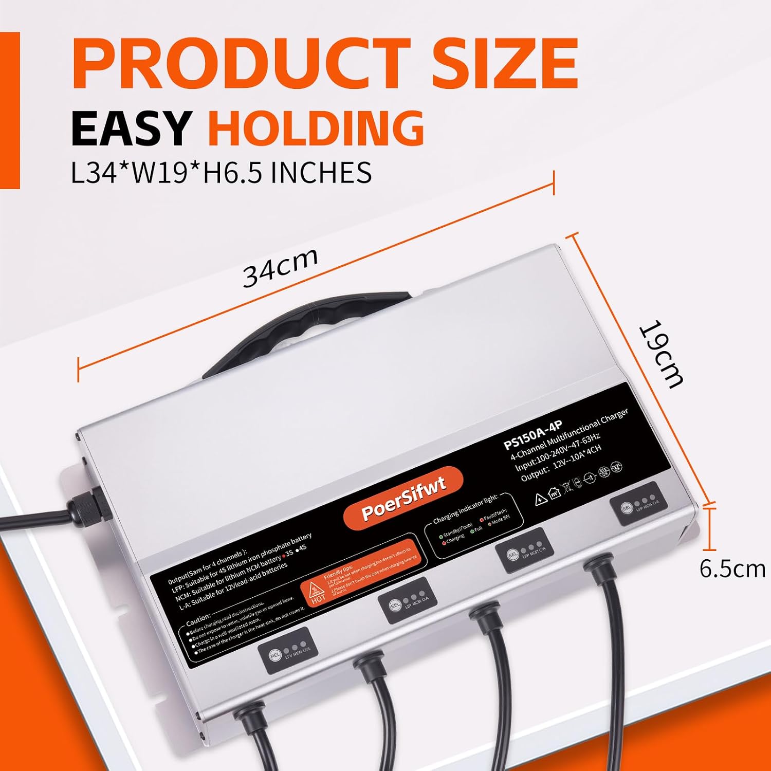 3 Bank 12V 10A Marine Battery Charger, Dual Output Smart Charger for LiFePO4, Lithium, Lead Acid Batteries, with 0V Start for Boat, RV, Trolling Motor, Lawn Mower (4-Channel Output)