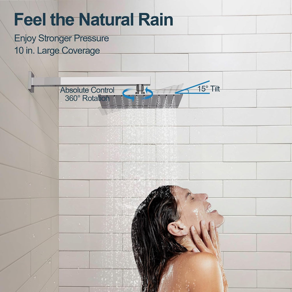 10' Shower Faucet Set with Valve, Wall Mounted Shower Head with High Pressure Handheld Sprayer & Slide Bar, Polished Chrome