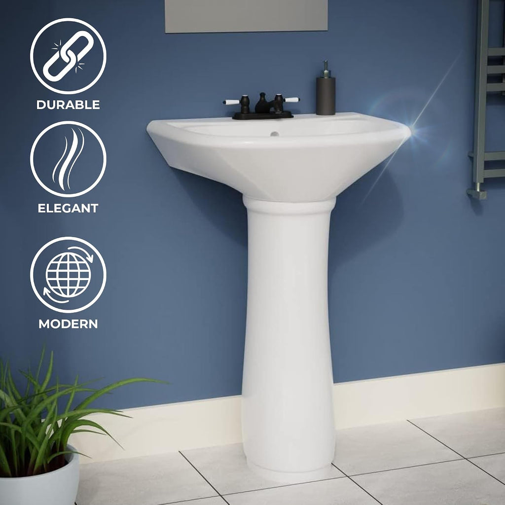 Renovators Supply Manufacturing Ondine Space Saving 16' W x 33' H x 14.5' Proj. Small Bathroom Pedestal Sink, Vitreous China, with Overflow, Compatible with 4 in. Centerset Faucets