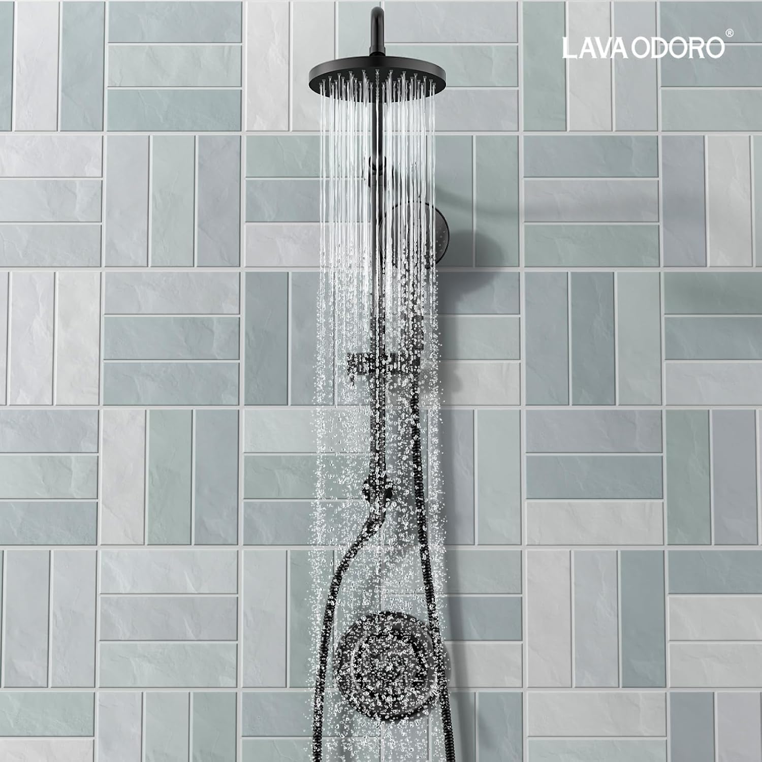 Lava Odoro 5-Function Retrofit Shower System with Rain Showerhead and Handheld Spray Matte Black, 8'' Rain Shower Faucet, 2.5 GPM, SF101-MB