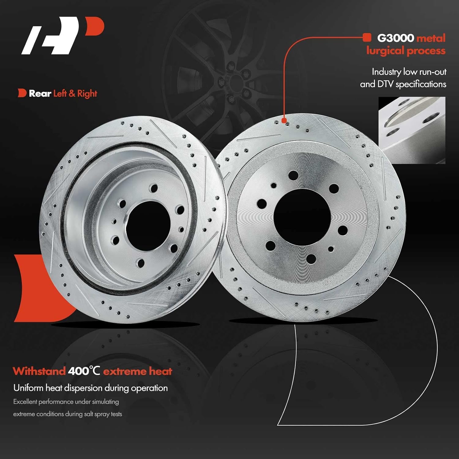 A-Premium Front Vented & Rear Drilled and Slotted Disc Brake Rotors + Ceramic Pads Kit Compatible with Select Ford Models - For F-150 2010-2011, 6 Lug Models Only, 12-PC Set