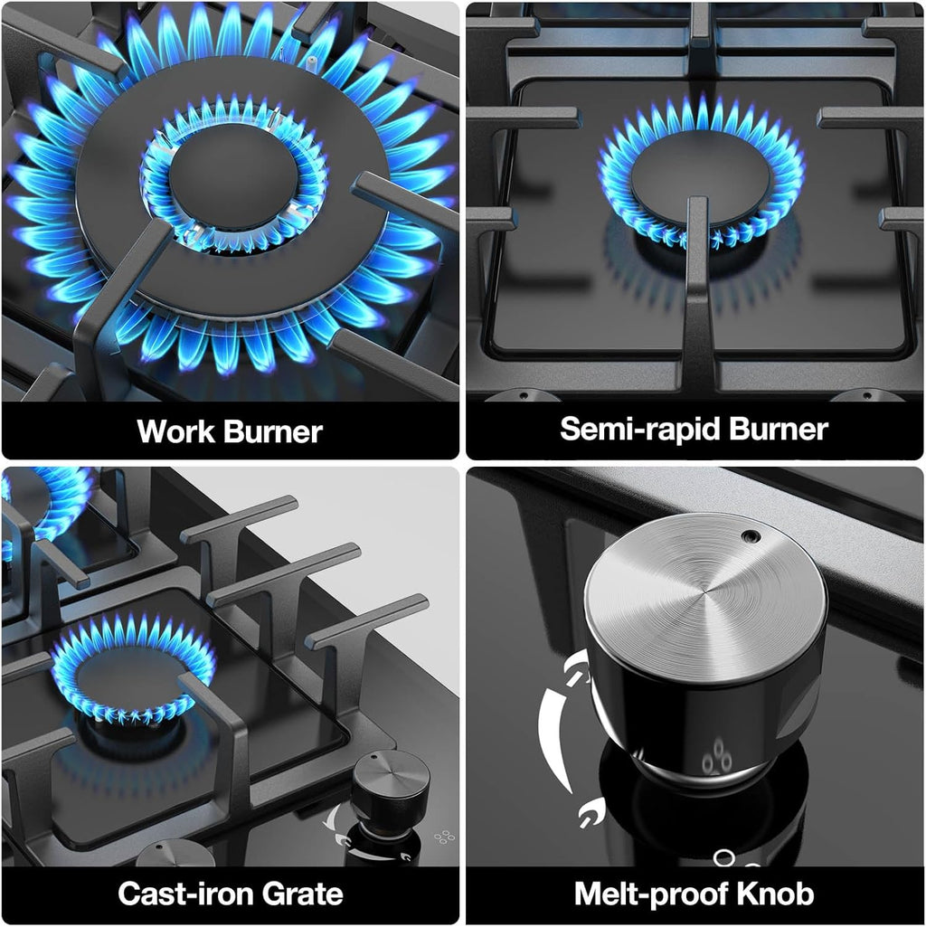 2 Burner Gas Stove Propane Cooktop, Tempered Glass Gas Cooktop 12 inch Stainless Steel Gas Burner with Thermocouple Protection, Lpg/Ng Dual Fuel Built-in Gas Stove Top for Apartments, Rvs