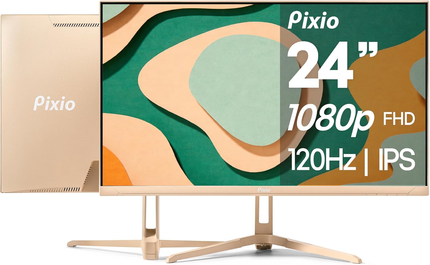 Pixio PX246 Wave Beige 24 inch 120Hz Refresh Rate FHD 1080p Resolution IPS Panel 4ms GTG Response Time Gaming Monitor with Adaptive Sync