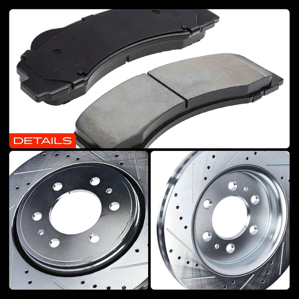 A-Premium Front & Rear Drilled and Slotted Disc Brake Rotors + Ceramic Pads Kit Compatible with Select Ford Models - For F-150 2012 2013 2014 2015 2016 2017 2018 2019 2020, 12-PC Set