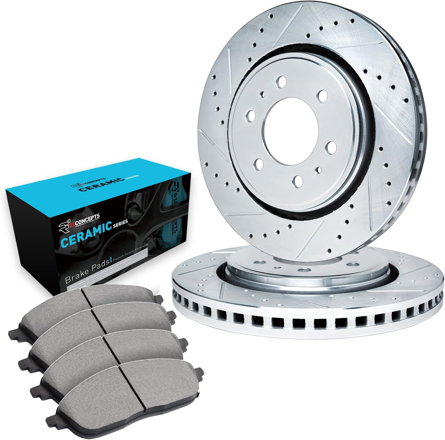 R1 Concepts Front Brake Kit Fits 2005-2024 Nissan Frontier; 2005-2012 Nissan Pathfinder; 2005-2015 Nissan Xterra| Ceramic Brake Pads and Drilled Slotted Brake Rotors| 11.7' Front