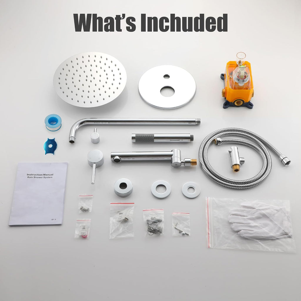 MONDAWE Round Shower Faucets Sets Complete with Tub Spout, Wall Mounted Shower System 10 Inch Rainfall Shower Head with Handheld Combo, Chrome High Pressure Shower Faucet Set