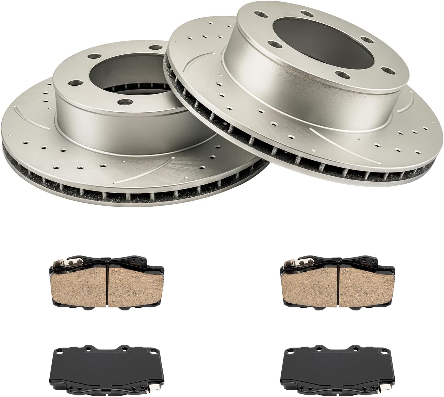 KAX Front Rotors and Brake Pads kit for Toyota Tacoma 1999-2004, Drilled and Slotted Disc Brake Rotor Ceramic Brake Pads Replacement (#31165+D799, 11.67inch, 296.5MM)
