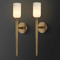 Alabaster Wall Sconces Set of Two, 22in Modern Spanish Natural Marble Bathroom Vanity Sconces, Brass Alabaster Sconce Wall Lighting, Gold Wall Light Fixtures Decor for Bedroom Living Room Staircases