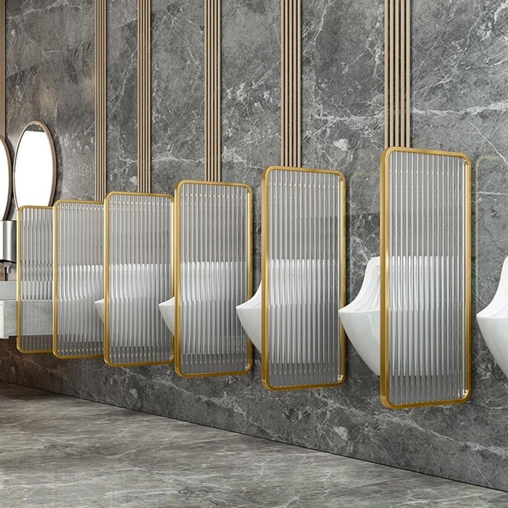 Urinal Privacy Screen Toilet Partition, Wall-Mounted Wrought Iron Tempered Glass Urinal Barrier Divider Partition for Public Space, Bathroom, Hotel, Gold