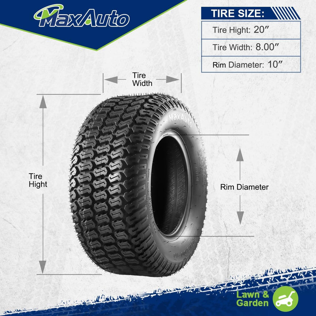 MaxAuto 2 Pcs 20x8-10 Turf Saver Tire, 20x8.00x10 Lawn& Garden Tire - LRB/4ply Tubeless