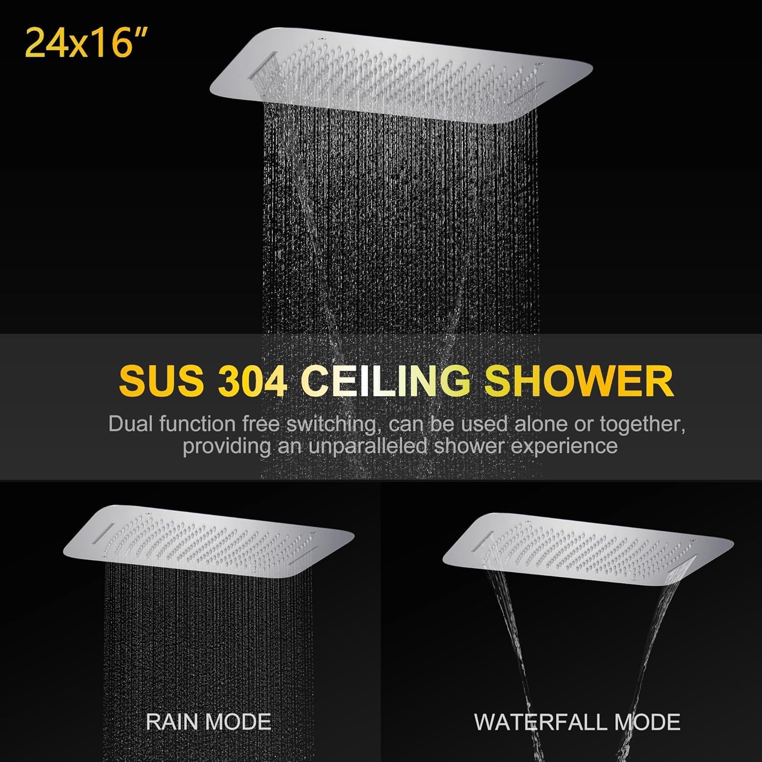 AYIVG Brushed Nickel 4 Function Dual Shower Head System 16 X 24 Inch Rainfall Waterfall And 8 Inch Wall Mount With Handheld shower head Digital Display Shower Valve Set