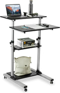 Mount-It! Rolling Standing Desk Adjustable Height up to 54.7', Portable Laptop Podium Desk on Wheels, Mobile Presentation Cart with Shelves, Adjustable Computer Workstation Home Office, Classroom