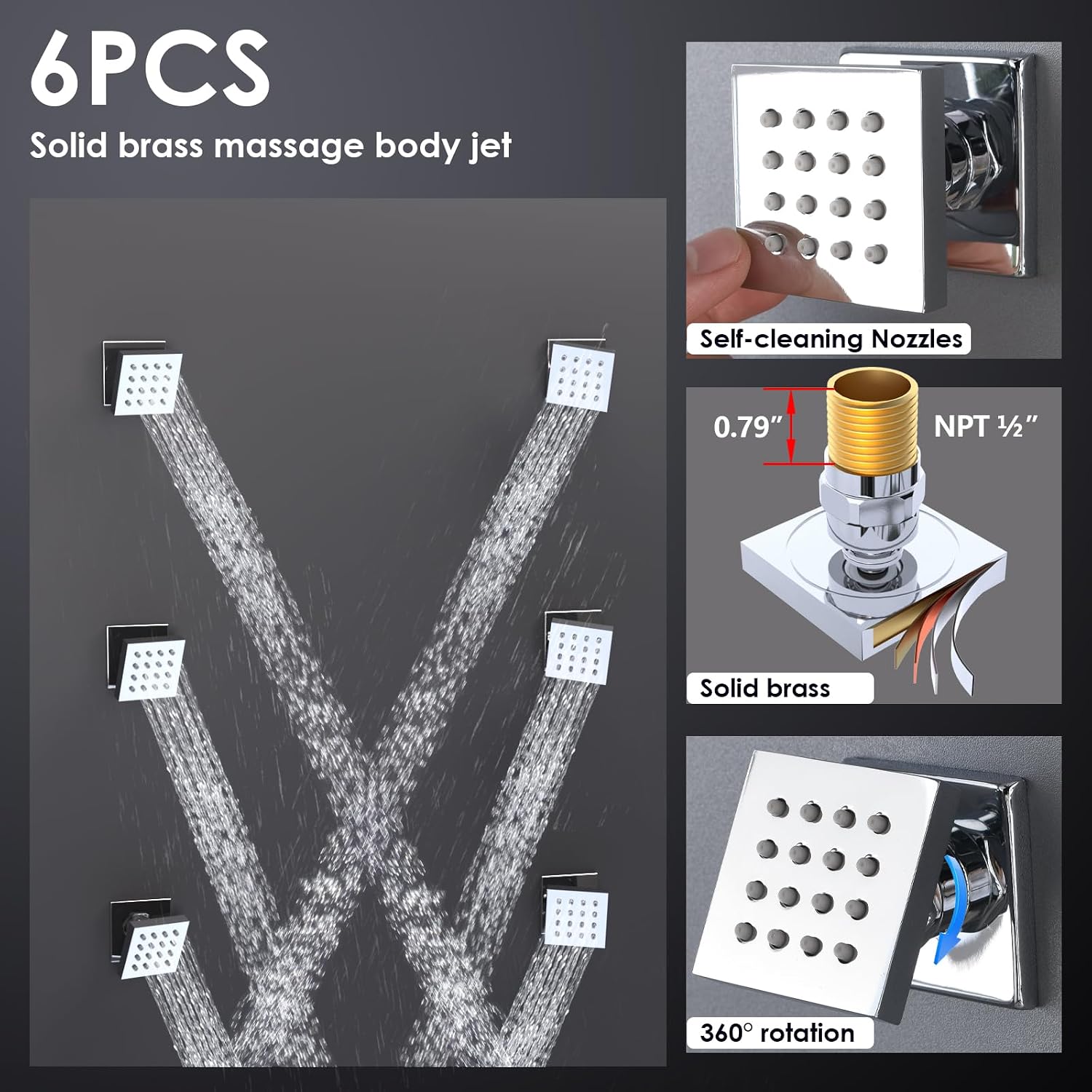 Luxury 15.7x31.5inch LED Rainfall Shower Multi Shower Head Thermostatic Shower System with Body Spray, Chrome