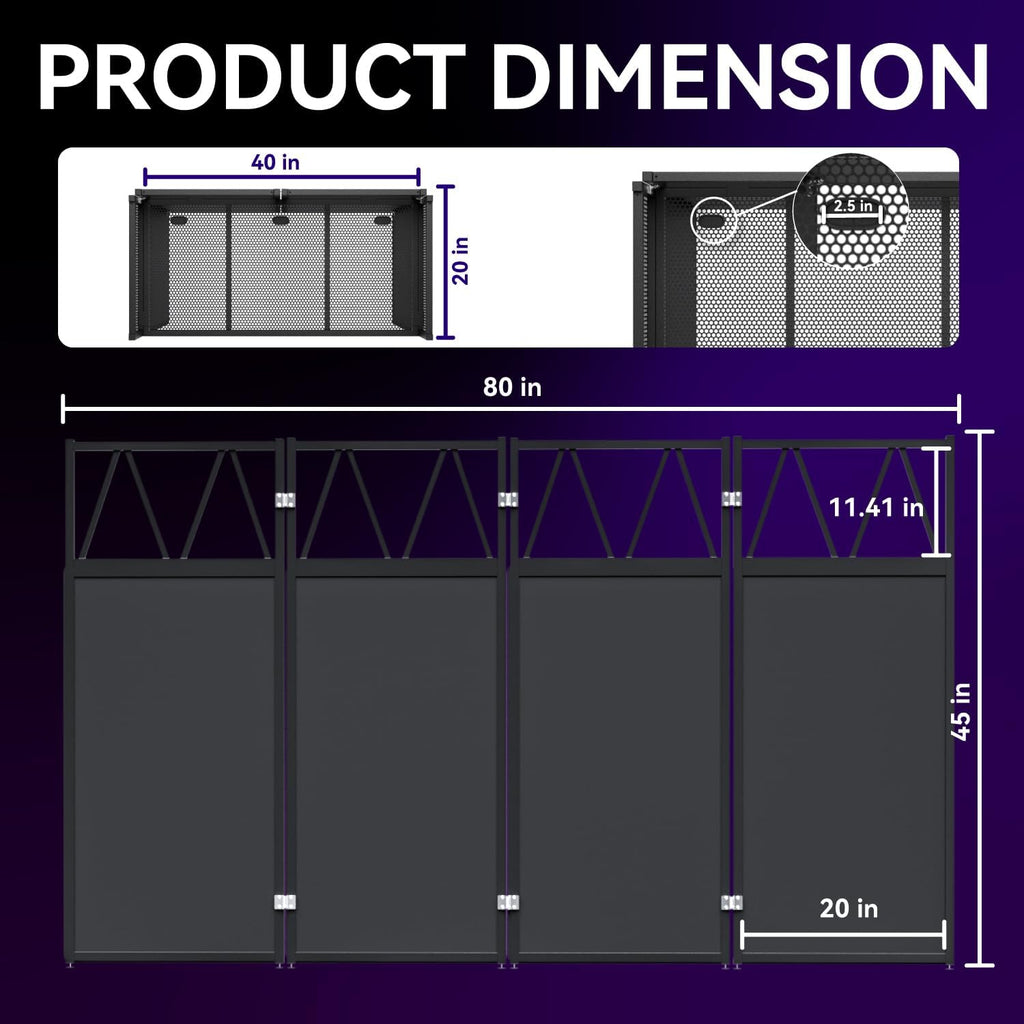 Portable DJ Booth Table,Foldable DJ Table Stand with White & Black Scrim,Adjustable D J Facade Station Triangle Plate Metal Frame with Cable Hole for Private Events, Clubs, Bars