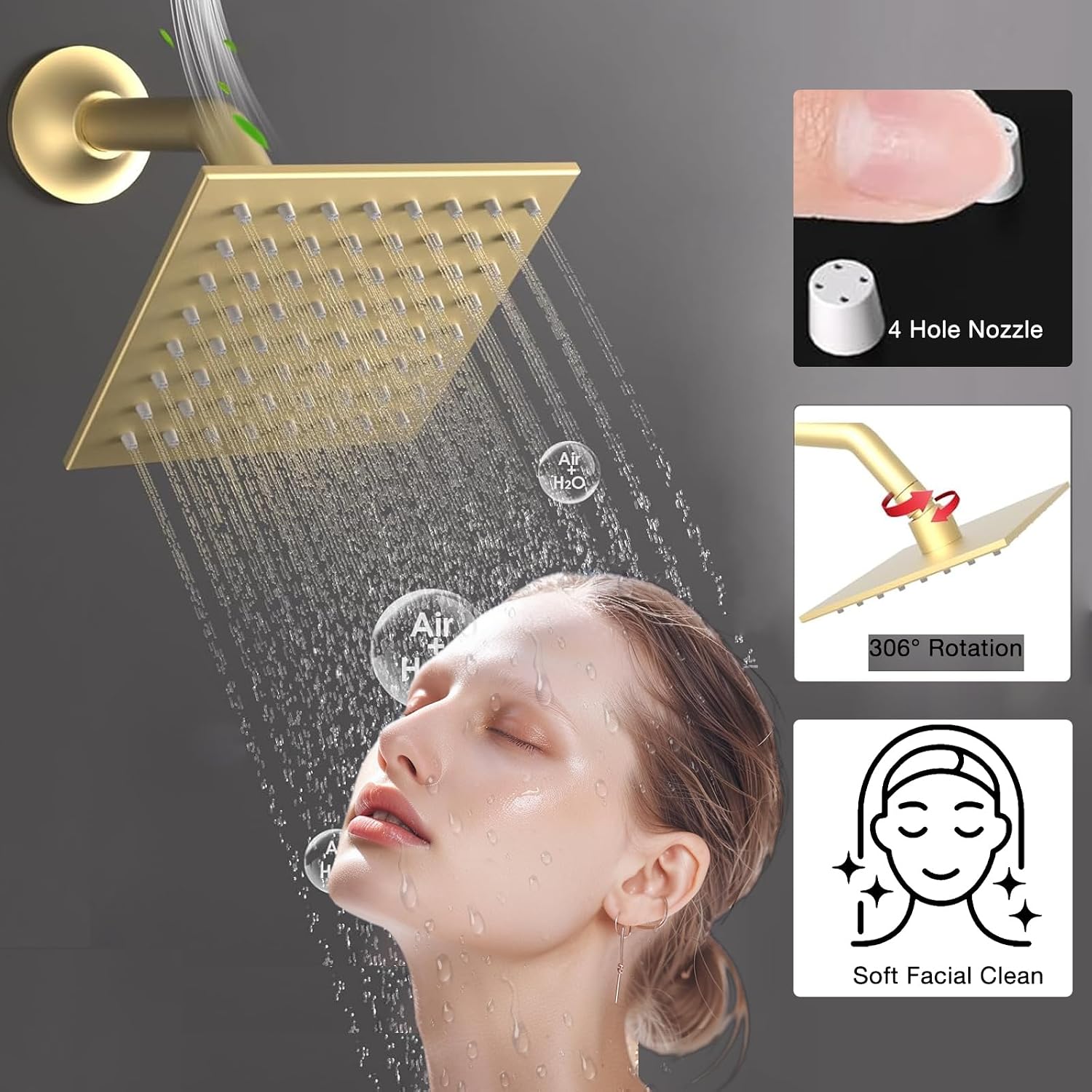 Luxury Thermostatic Digital Dual Heads Shower System Brushed Gold Full Bdoy Spray Shower Faucet Set with 20x14in LED Rainfall Showerhead and 6in Wall Shower, 4 Body Jets with Shut-off, Brass Handheld