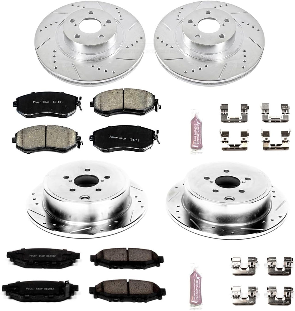 PowerStop Front and Rear Brake Kit for Subaru Forester 2011-13 |Impreza 2011-14 |Legacy 2013-14 - Drilled and Slotted Disc Rotors with Carbon-Fiber Ceramic Brake Pads Replacement, K6083