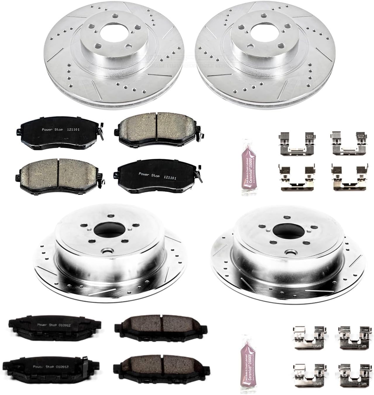 PowerStop Front and Rear Brake Kit for Subaru Forester 2011-13 |Impreza 2011-14 |Legacy 2013-14 - Drilled and Slotted Disc Rotors with Carbon-Fiber Ceramic Brake Pads Replacement, K6083