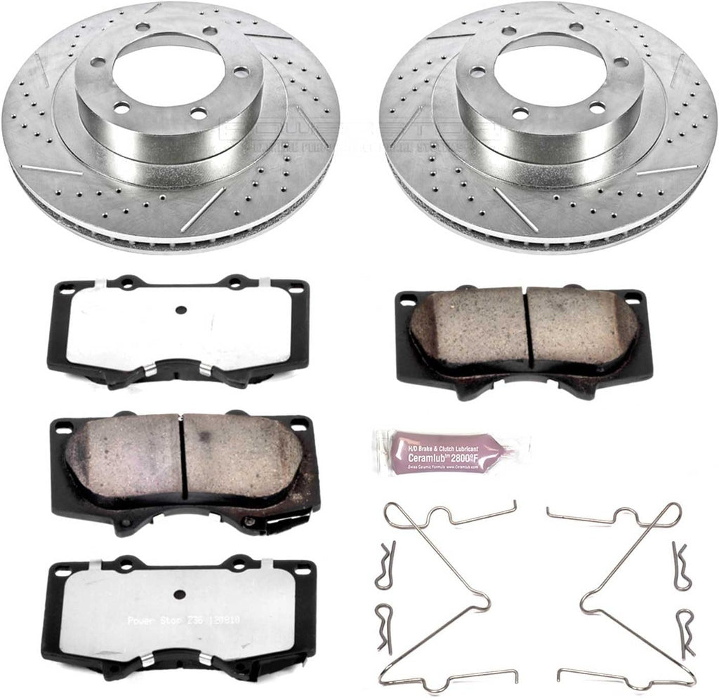 PowerStop Front Brake Kit For Lexus GX470 2003-09 | Toyota 4Runner 2003-09 - Truck & Tow Carbon Fiber Ceramic Brake Pads + Drilled & Slotted Rotors Upgrade, K2421-36