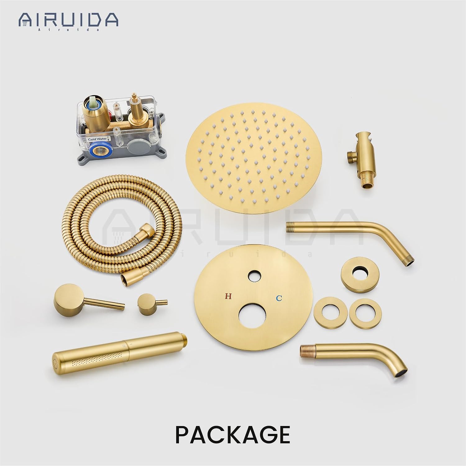 Airuida 3-Function Rain Shower System Set – Wall Mount Tub Shower Combo with Handheld Shower and Tub Spout,8 Inch Shower Head,Brushed Gold