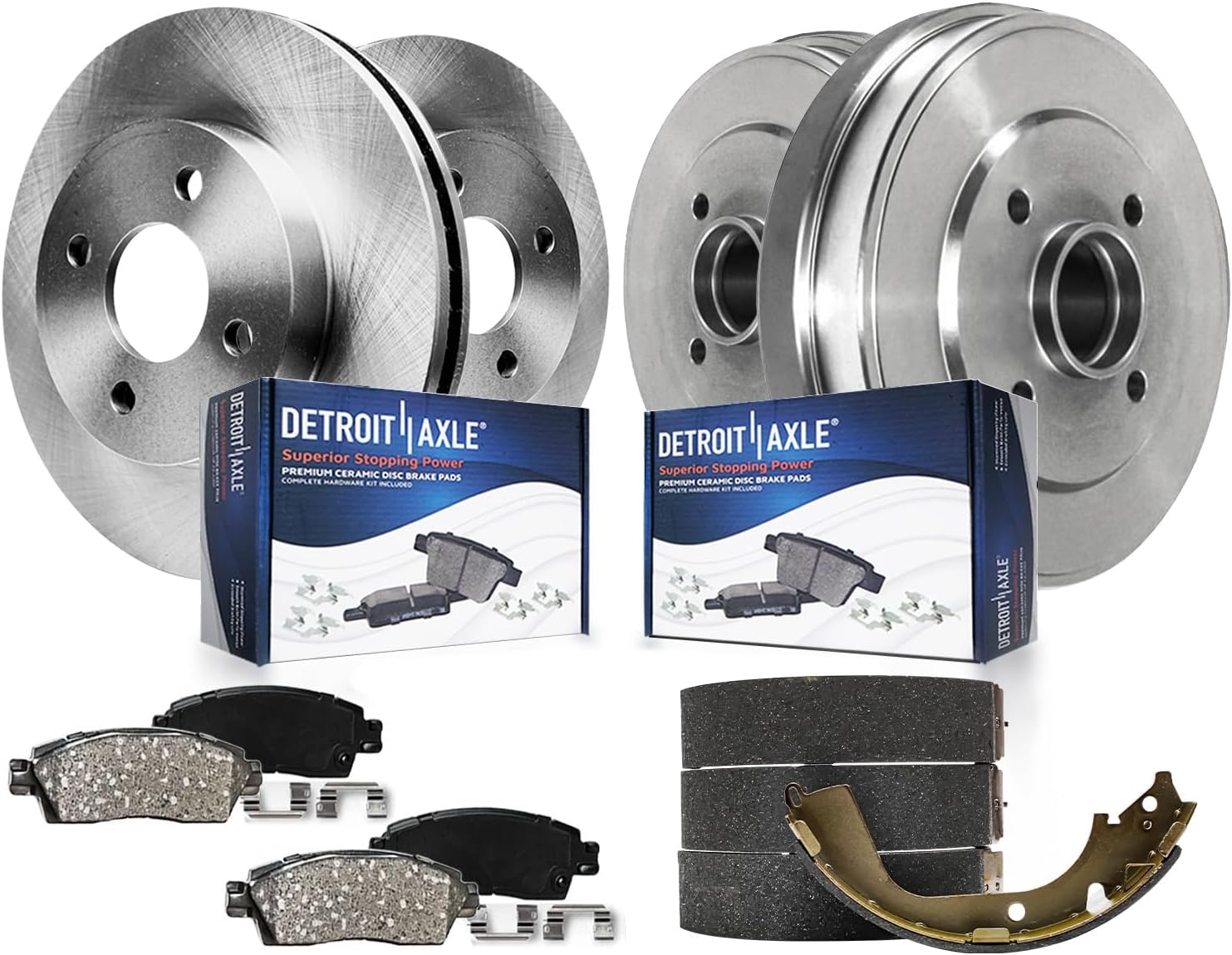 Detroit Axle - 8pc Brake Kit for 2012-2019 Nissan Versa Note, 2015-2017 Micra, Front Brake Rotors Ceramic Brakes Pads, Rear Brakes Drums Semi-Metallic Brake Shoes Replacement : 10.24' inch Rotor
