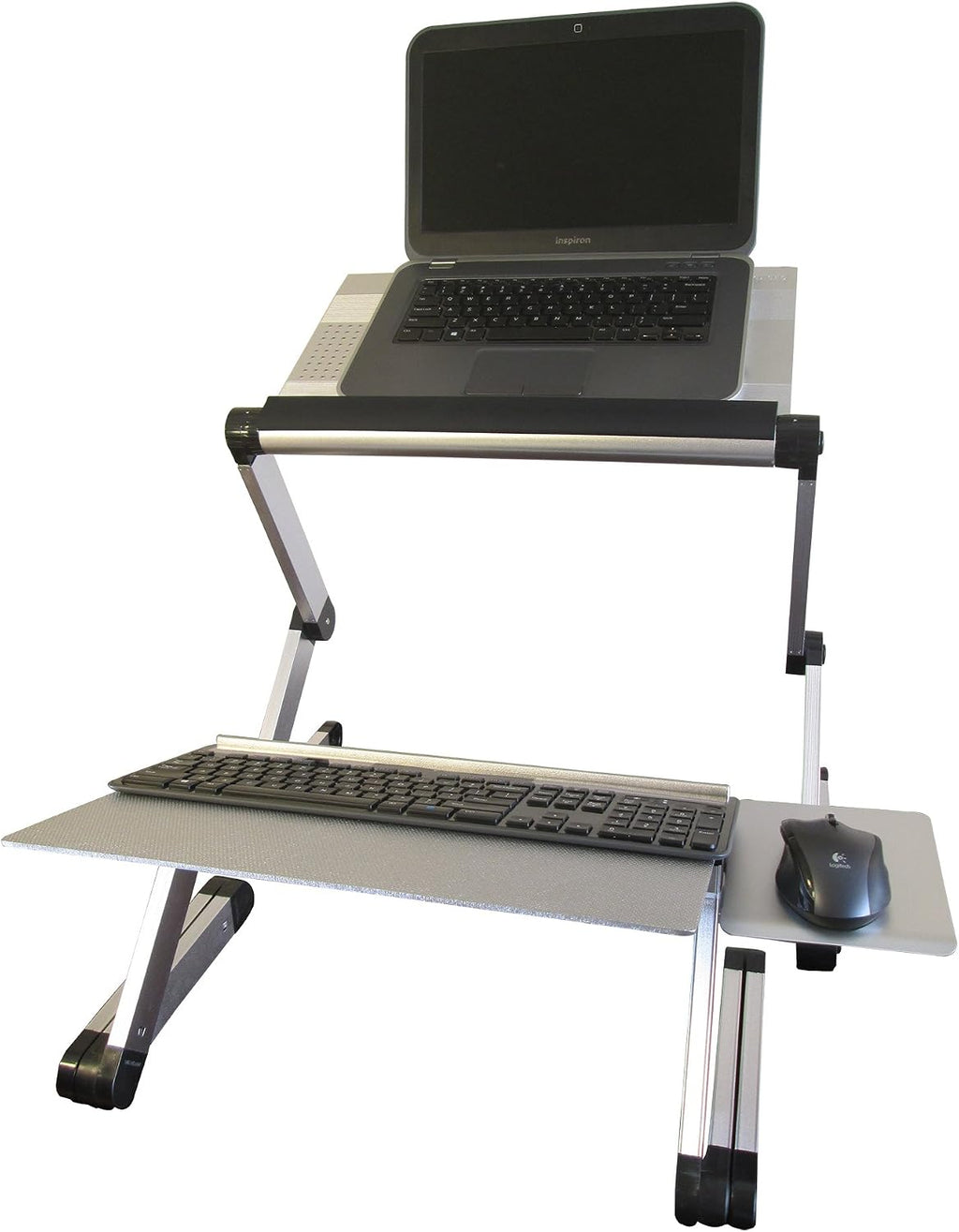 WorkEZ Adjustable Standing Desk Converter, Sit to Stand Desk Riser, Standing Desk for Laptop Monitor, Adjustable Height & Angle Negative Tilt, Silver