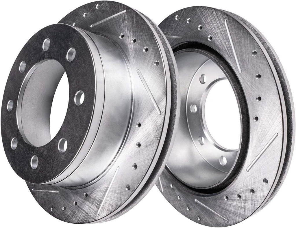 Detroit Axle - 8pc Brake Kit for 2012-2021 Nissan NV1500 NV2500 NV3500 Drilled and Slotted Disc Brake Rotors Ceramic Brake Pads Replacement : 14.17' inch Front and 14.36' inch Rear Rotor