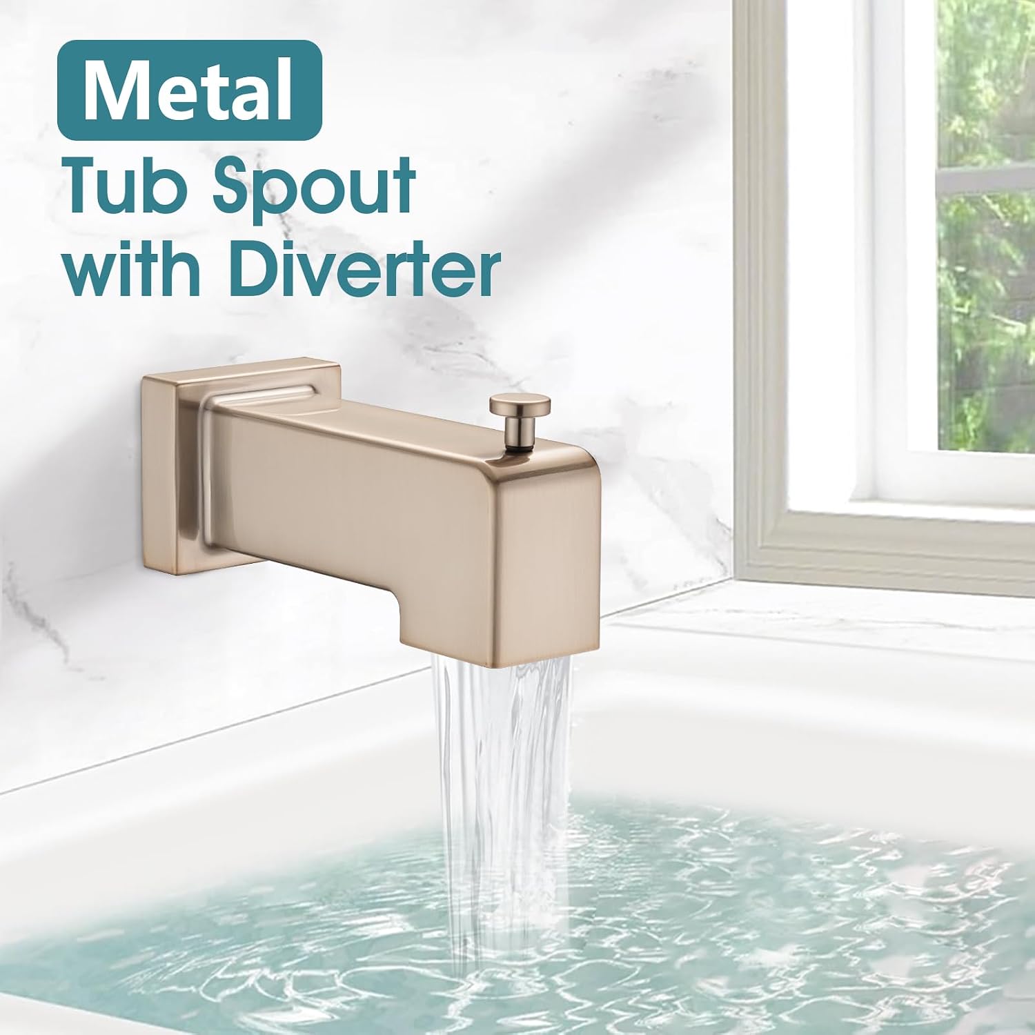 8' Rain Shower Faucet Compatible with Delta 13/14 Series Tub Trim Kit, High Pressure Square Rain Shower Head& Handle Set (Valve& Catridge Not Inclued) (With Tub Spout, Champagne Gold)