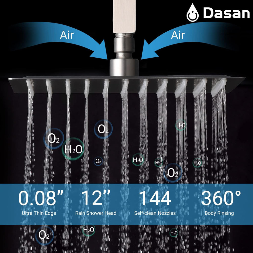 Brushed Nickel Shower System with 4 PCS Shower Body Spray Jets & 12'' Ceiling Shower Head & Handheld Spray, DASAN Full Body Shower Faucet System with Jets Rainfall Shower Combo Set, SA-SS03BBN-S12C