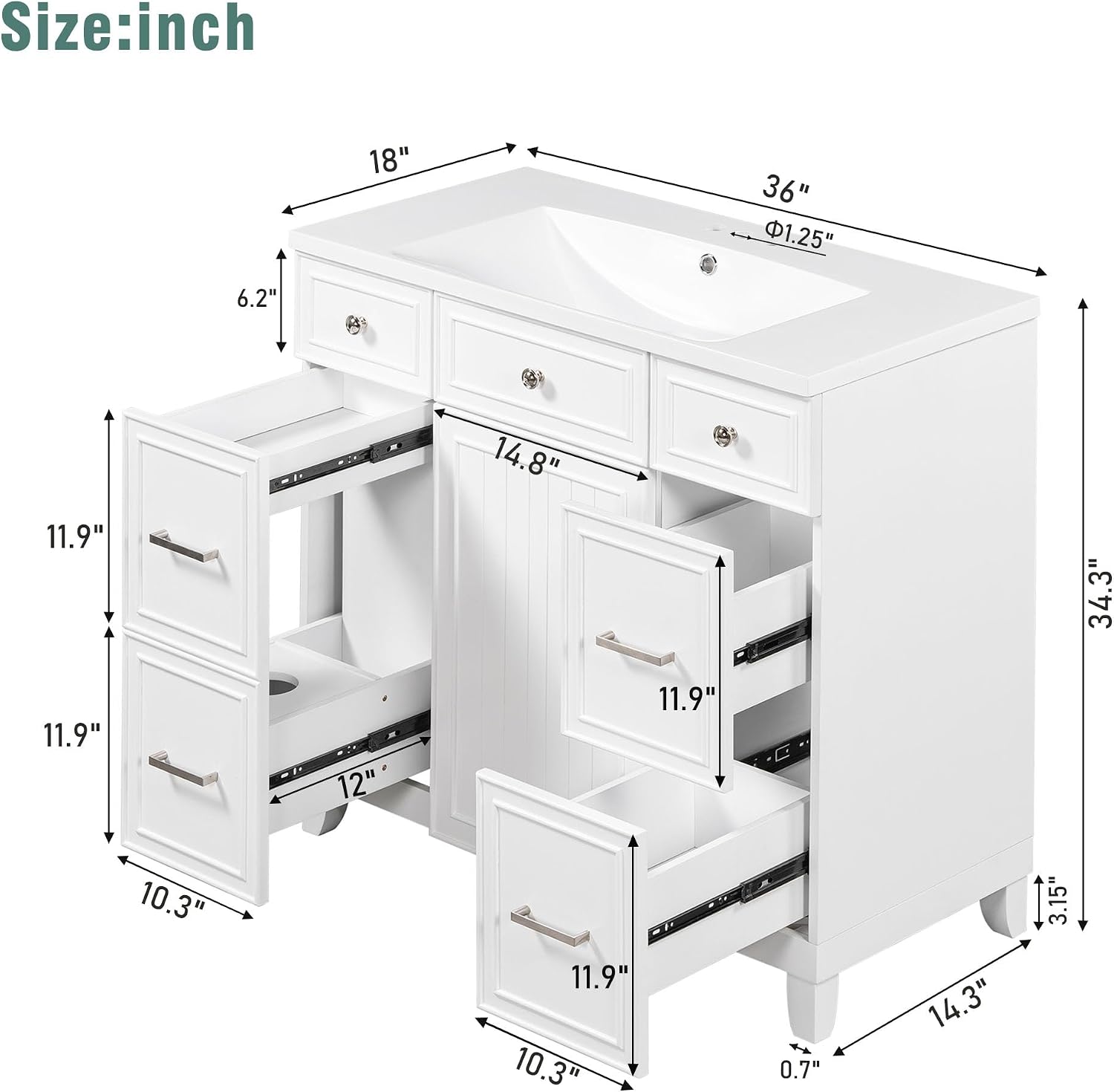 LUMISOL 36' Bathroom Vanity with Sink Top, Modern Bathroom Vanity with 3 Drawers & Cabinet, Solid Wood Bathroom Cabinet with Undermount Basin, White